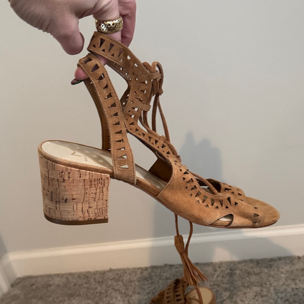 Marc Fisher Tan Cutout Block Heel Sandals